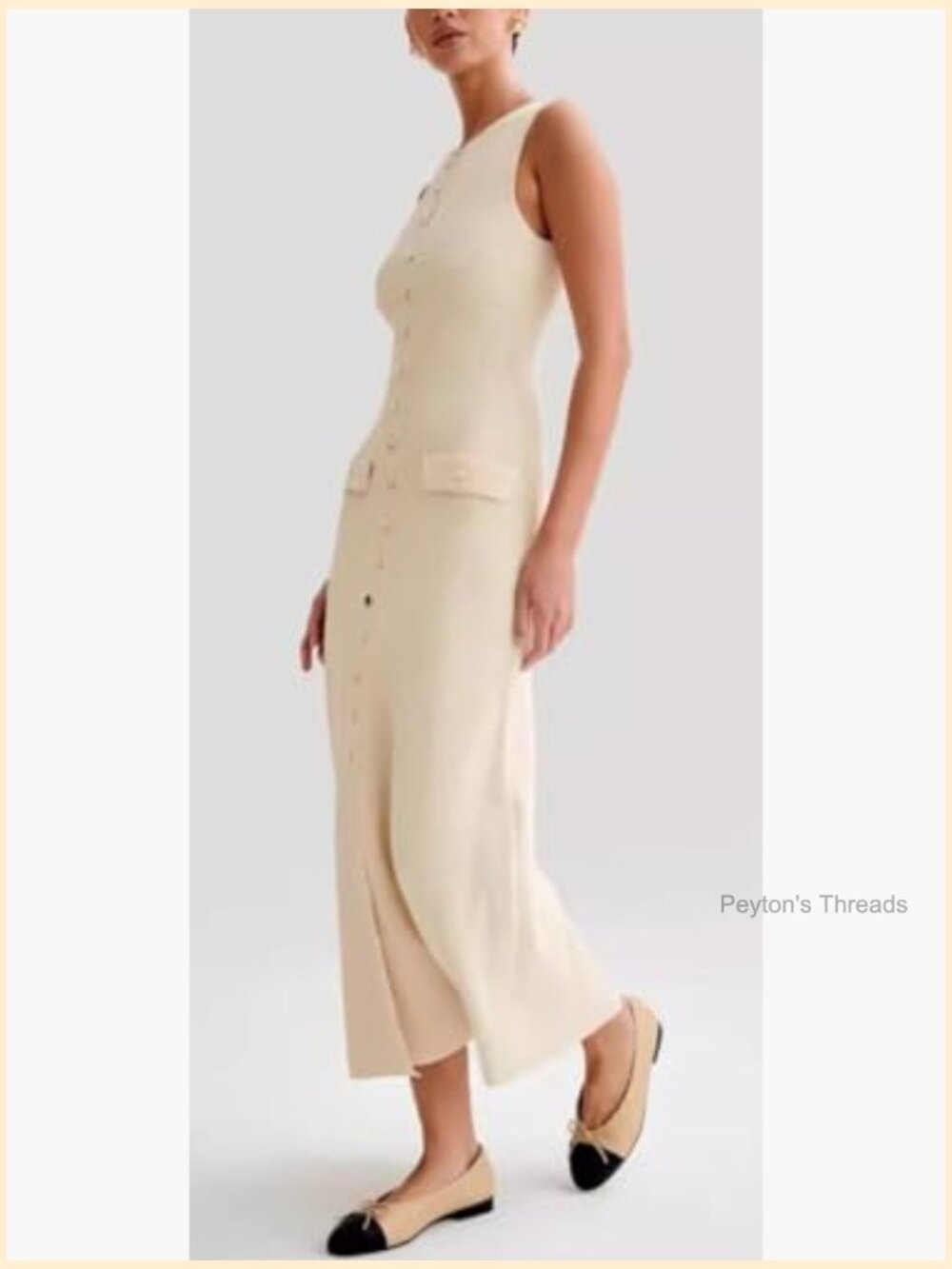 Knit Bodycon Maxi Dress with Slit, Sleeveless, Crew Neck, Women's Summer Dress - Picture 4 of 7
